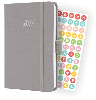 SIGEL J4402 Wochenkalender Jolie 2024, ca. A6, grau, Hardcover mit Textileinband, Gummiband, Stiftschlaufe, Einstecktasche, 174 Seiten, aus nachhaltigem Papier, Terminplaner
