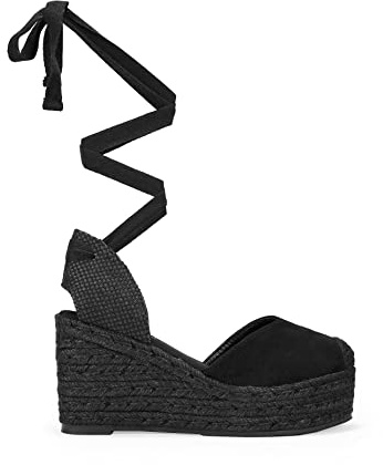 BOSANOVA Alpargatas confeccionadas en Ante con Detalle de Escote corazón, Puntera en Rafia y Ligera cuña de Esparto de 8.5 cm. Cierre con Cordones Lace- up. Calzado para Mujer