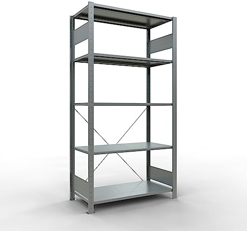SCHULTE Lagertechnik Grundregal, Fachbodenregal Stecksystem MULTIplus150 | 2000 x 1000 x 500 mm (HxBxT), 5 Fachböden, Kreuzstrebe, verzinkt - Expressline