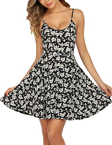 UNibelle Women Dresses Summer Floral Dress Spaghetti Strap Sleeveless Casual Dress Knee-Long Beach Sundress Chrysanthemum XXL