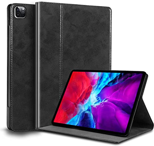 Gexmil Leder Hülle für iPad Pro 12.9 6./5./4./3. Gen,2022/2021/2020/2018 | Smart Leder Cover/Flip,Auto Schlaf/Aufwachen,Schutzhülle Einstellbarer Ständer,Stoßfest,Rutschfest,Schwarz