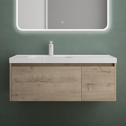 Mai & Mai Badmöbelset Waschtisch mit Unterschrank 100cm | Badezimmermöbel Eiche Greige, inkl. Waschbecken aus Mineralguss Salerno