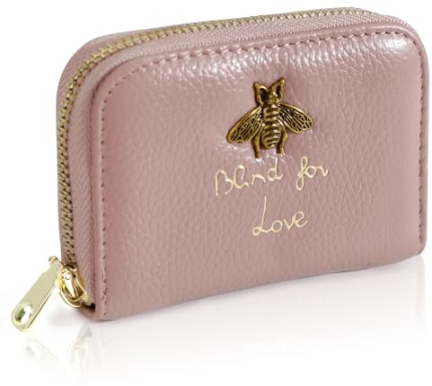 QZDAFFIC Kartenetui Damen Klein Kreditkartenetui 12 Fächer mit Zipper, RFID Schutz Kleiner Portemonnaie Kleingeldbeutel Damen Geldbörse Klein Wallet for Women (Rosa)