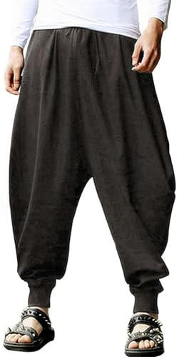 GUDEUBAI Mens Harem Pants Casual Loose Fit Hippie Aladdin Drop Crotch Trousers (XX-Large, C-Dark Gray)