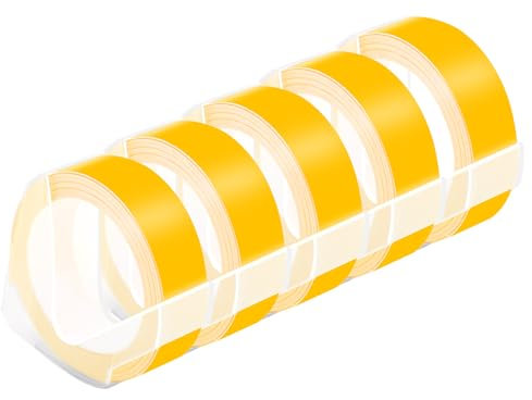 NineLeaf 5 Packung Ersatz für Dymo S0898172 521208 3D Kunststoff Prägebändern 12mm x 3m Weiß auf Gelb Bänder Schriftband für Office Mate II 1540 154000 Organizer Xpress Pro 1575 Beschriftungsgerät