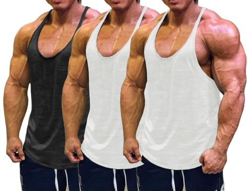 Muscle Cmdr herr träning stringer linne Y-back gym fitness remmar, män muskelskjorta träning armhåla sport, Vit x 2 & svart, XL