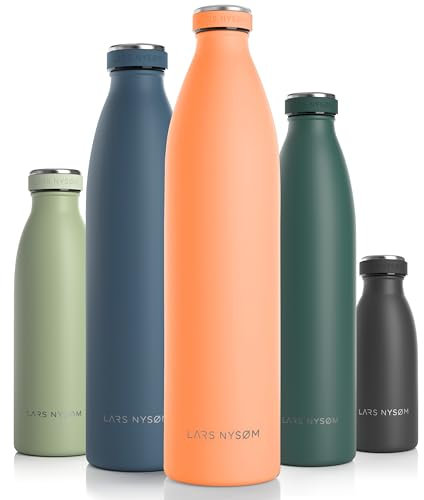LARS NYSØM Stainless Steel Insulated XL Water Bottle 350ml, 500ml, 750ml, 1L, 1 5 Liter| Insulated Thermo Flask for Hot and Cold Beverages | Leakproof Drinking Bottle (Pumpkin Orange, XL 1500ml)