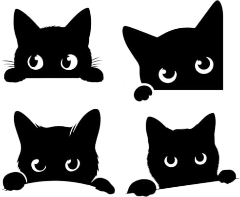 Pack of 4 Cat Peeking Pet Silhouette Cute Stickers -Waterproof Decals for use on Laptops, Car Bumpers, Windows, Water Bottles, Fun Gifts & More (Black, Small Pack)