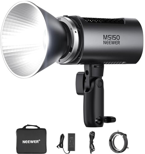 Neewer MS150 LED Video Light with 2.4G/APP Control, 130W 5600K Daylight Mini COB Continuous Output Lighting, 66800lux/1m, CRI 97+/TLCI 98+, 9 Effects, 0-100% PWM Dimming, Bowens Mount Adapter