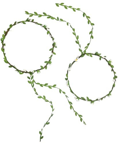 Zueyen 2 coronas de flores, corona de flores bohemias, flores artificiales, guirnalda floral para el pelo, cinta de hojas, para boda, ceremonia, fiesta, festival (blanco)
