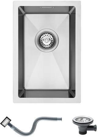 KINKIBOS Lavello da cucina in acciaio inox 304, 30 x 45 cm, lavello da cucina piccolo, lavello singolo con troppopieno, sottotop e incasso (senza tubo di scarico), 1 vasca, spazzolato