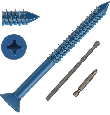 DAYALO Betonschrauben M6,5 x 83 mm Senkkopf mit Kreuzschlitz, 30 Stück Betonschraube Verzinkt mit Bohrer und Schrauberbit, Steinschrauben für Mauerwerk, Beton, Architektur, Industrie (Blau)