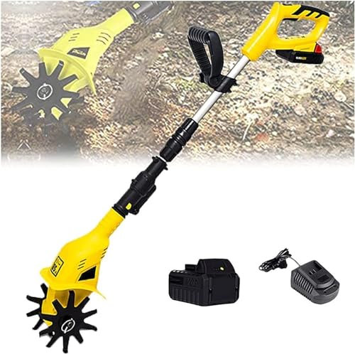 HynJGih MekUk Rotavator Cordless Garden Tiller Rotavator With Rechargeable Battery And Charger, For Allotment, Lawn, Garden for turf laying or for preparing bedding areas