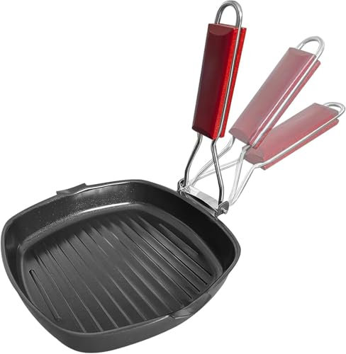 Ichigo Ichie Sartén para Parrilla Antiadherente con Mango Plegable, Sartén Para Bistec de Acero Al Carbono, Apta para Todo Tipo de cocinas, Incluida Inducción y puede Lavavajillas (24 x 24 cm)