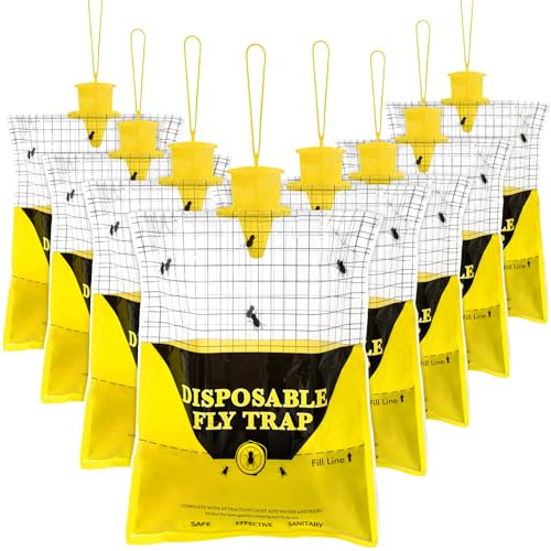 Lot de 8 grands pièges à mouches jetables pour extérieur | Attrape-mouches à suspendre avec 8 appâts de 50 g pour cheval stable et ferme | Facile à utiliser | Durable | Efficace