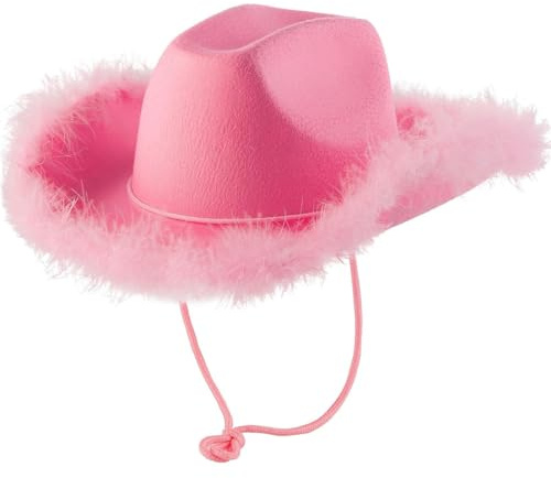 Generisch Cowboy Hut Pink Mit Feder Pinker Cowboyhut FüR Erwachsene Cowgirl KostüM MäDchen CowboyhüTe Sheriff, Cowboyhut Rodeo Reiter, Wilder Westen, KostüM, Karneval, Mottoparty