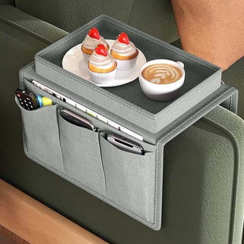 Organizer per Bracciolo Divano, Tasca Portaoggetti da Divano, Vassoio per Divano, Borsa per Appendere Braccioli, Borsa Appendere Braccioli Divano per Telefono, Libri, Riviste, Telecomando (Grigio)