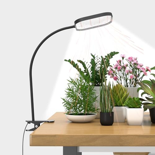 Mojimdo 24W Lampe de Croissance 336 LED à Spectre Complet, 5 Niveaux de Luminosité, Minuterie Automatique, Étanchéité et Flexibilité pour Plantes d'Intérieur, Hydroponie (Adaptateur Inclus)