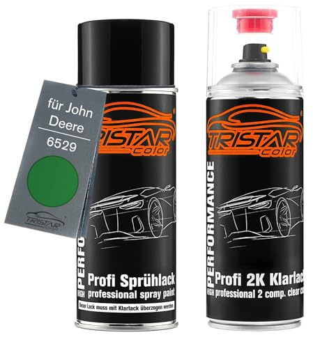TRISTARcolor Autolack Set Spraydose für John Deere 6529 Green Agrar +2K | Set aus Basislack + 2K Klarlack, Sprühdosen 400ml