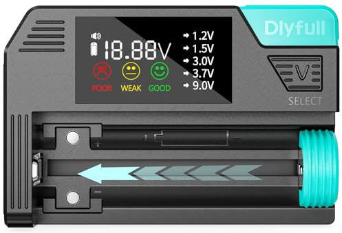 Universal Battery Tester, Dlypow Small Digital Battery Checker with LCD Display for Household Batteries AA AAA C D 9V 18650 CR123A LR44 CR2032 CR2 CRV3 1.5V/3V Button Cell Batteries, Cable Included