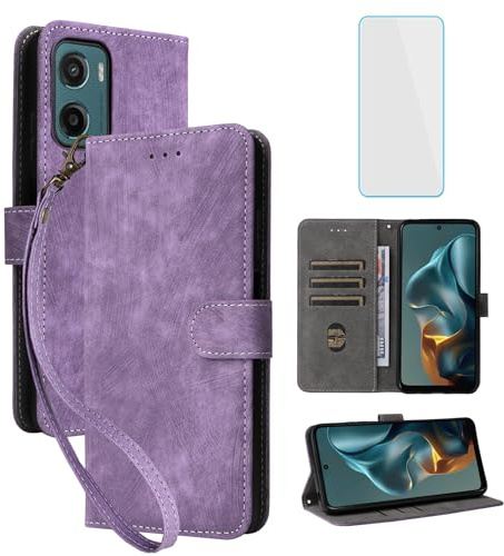 IUQXU RFID Wallet Phone Case for Motorola Moto E15/Moto G05 Purple | with Screen Protector,Leather Flip Cover,Card,Kickstand,Women Men Mobile Phone Case for Motorola E 15 G 05 Moto G o5 MotoGo5