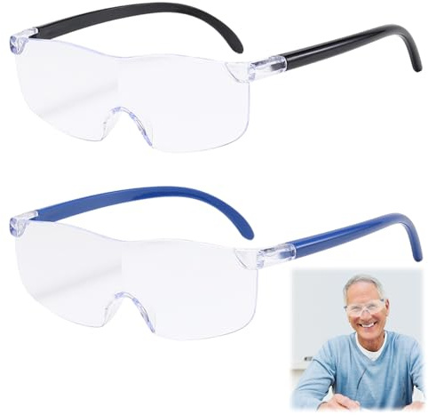 2 Stück 300% Vergrößerungsbrille,Lupenbrille Für Brillenträger,Lupenbrille Magnifying Glasses Lese LupenbrilleGeeignet zum Nähen,Reparieren,Anti-Blaulicht ,Für Brillenträger Geeignet(Blau +Schwarz)