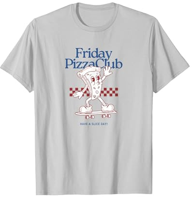 Funny Friday Pizza Club, Retro Cool Skateboarding Pizza Slice T-Shirt