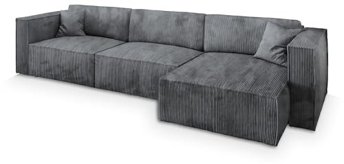 Masseno Ecksofa TOLMO P mit Schlaffunktion L-Form, Sofa mit Bettkasten, Wohnzimmersofa, Couch, Soffa, Bettsofa, Couchgarnitur- Grau, POSO 60