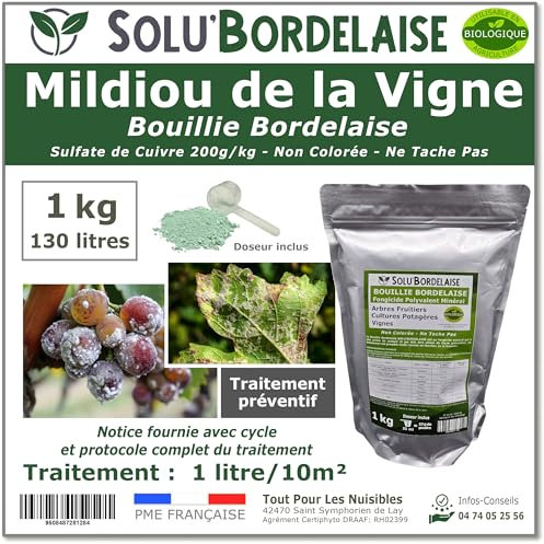 Solu'Bordelaise - 1 kg de Bouillie Bordelaise - Mildiou de la Vigne - Utilisable Agriculture Biologique - Sachet Refermable