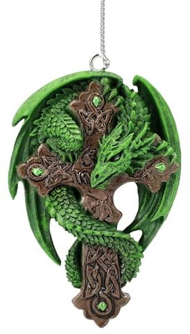 Anne Stokes - Figura de dragón colgante con cruz de 9 cm, color verde