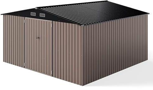 GOPLUS Gartenhaus Metall verzinkt 350 x 350 x 198 cm 24,19 m³ wetterfest Schrägdach 2 Türen und Lüftungsfenster