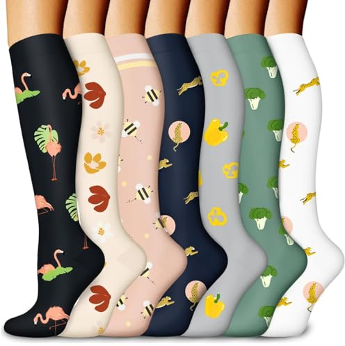 ACTINPUT Kompressionsstrümpfe Damen und Herren,7 Paar Kniestrümpfe Stützstrümpfe kompressionssocken Compression Socks Laufstrümpfe für Flug,Sport,Reisen, Radsport, krankenschwester
