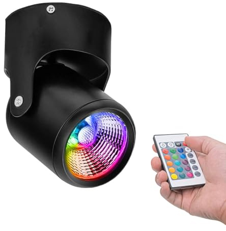 FSLiving LED Deckenspot Aufbauspot Dimmbar, Aufputz Spots Deckenstrahler aus Aluminium Downlight, Schwarz Aufbaustrahler Schwenkbar 230V 7W mit Fernsteuerung und RGB-Modus für Küche Wohnzimmer BD0821