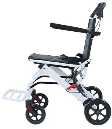 Reiserollstuhl ultraleicht faltbar, rollstuhl faltbar Transportrollstuhl mit Schiebegriffen, rollstühle für Erwachsene (8.2KG), Doppelbremsen leicht Transportrollstuhl klappbar für Senioren (Weiß)