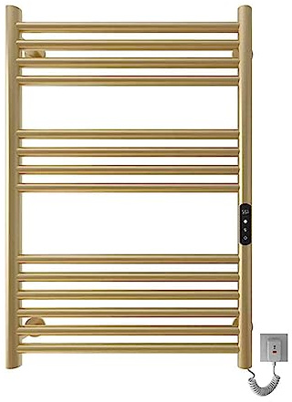 SGKOMN Scaldasalviette Elettrico, Moderno scaldasalviette Elettrico Dorato con Timer, scaldasalviette Elettrico a Parete in Acciaio al Carbonio a Risparmio energetico per bagni, Gold-220V Right Line