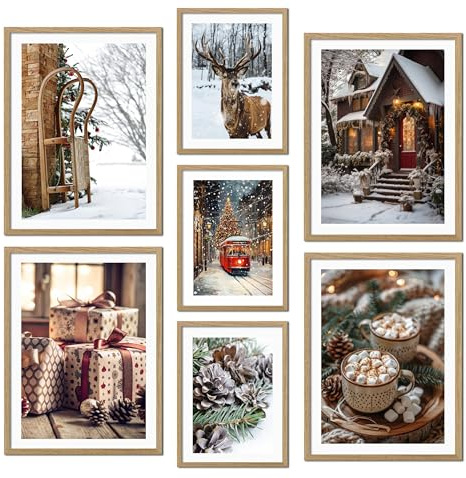 ag.art deco® Poster Ohne Rahmen Wanddeko Wohnzimmer Ideal als Geschenk Flur | Premium XXL 7 Christmas Wandbilder Weihnachten Winter Schnee Weihnachtszeit Mehrteilige Wanddeko Wohnzimmer & Schlafzimmer &