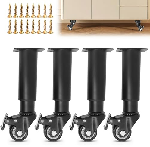 4 Piezas Patas para Muebles Altura Ajustables con Ruedas Giratorias de 360°, Patas Resistentes de Mesa Ajustables18,5 a 26 cm, Capacidad de Carga150 kg, para Armario, Cama, Bricolaje Hogar