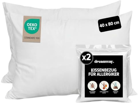 Dreamway – 2er-Set Milbenstopp Kissenbezüge 40x80 cm | Anti-Milben Kissenhülle – Allergiker Kissenbezug – Wasserdicht & Atmungsaktiv – Waschbar bis 95°C