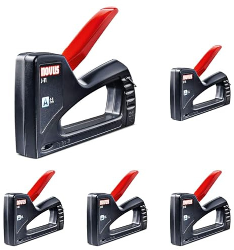 Novus Handtacker J-11, Tacker aus ABS-Kunststoffgehäuse, Unterlademechanik, Griffverriegelung, Klammersichtfenster (Packung mit 5)