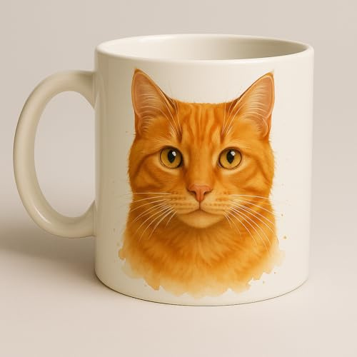 Brew Crew Gifts Ginger Cat Watercolour Ceramic Mug, 11 oz White, Double-Sided Print, Dishwasher and Microwave Safe for Tea and Coffee Lovers