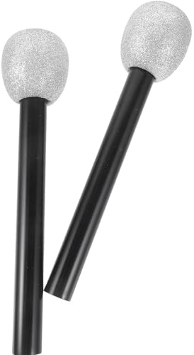 Abaodam Lot de 2 Faux Microphones Paillettes Argentés pour Garçon et Filles, Jouets Décoratifs Légers et Portables pour Fêtes, Karaoké et Spectacles, Accessoires de Microphone pour Jeu