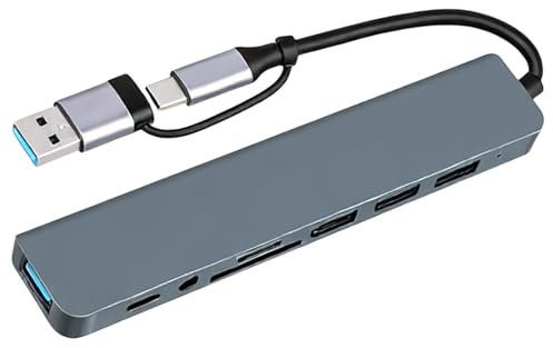 Hub USB C 8 en 2, Hub Multiport avec Lecteur de Cartes SD/TF et USB C, Adaptateur Multiport 3.0, Ports USB 3.0 2.0 pour MacBook, PC, Tablette, Vitesse de Transfert Jusqu’à 5Gbps, pour Windows, Android