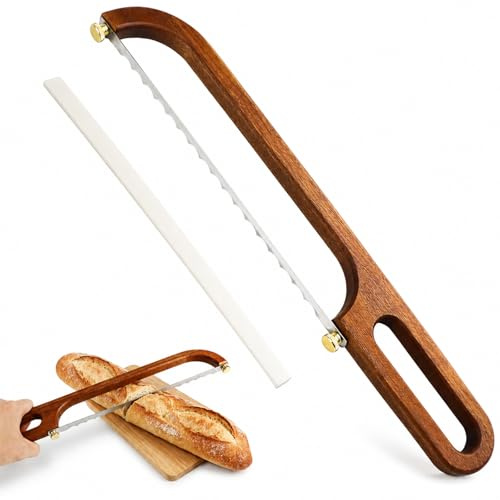 Cuchillo Pan Profesional 40 cm con Hoja Dentada de Acero Inoxidable y Marco de Madera, Cortador de Pan Manual para Pan de Masa Madre, Baguettes, Hogazas y Repostería