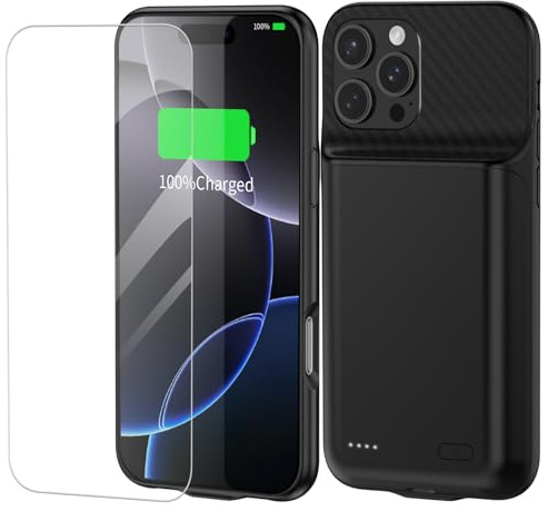 YISHDA Akkuhülle für iPhone 16 Pro Max, 13800 mAh, tragbares Ladegerät, 360°-Schutz, wiederaufladbar, erweiterter Akku, Aufladen für iPhone 16 Pro Max (17,5 cm, schwarz)