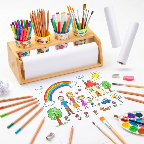 Dérouleur Relaxdays avec support, 3 rouleaux papier 5 m, naturel/blanc