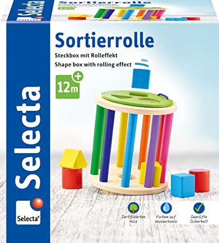 Selecta 62007 Sortierrolle, Sortier und Steckspiel aus Holz, 1 Jahr to 3 Jahre, 13 cm | Motorikspielzeug