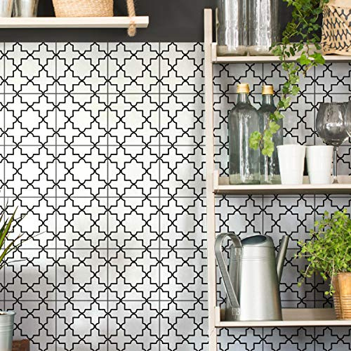 Ambiance Sticker Revestimientos Autoadhesivos para Cocina y Baño Noir et Blanc - 9 Vinilo Azulejos de 15 x15 cm