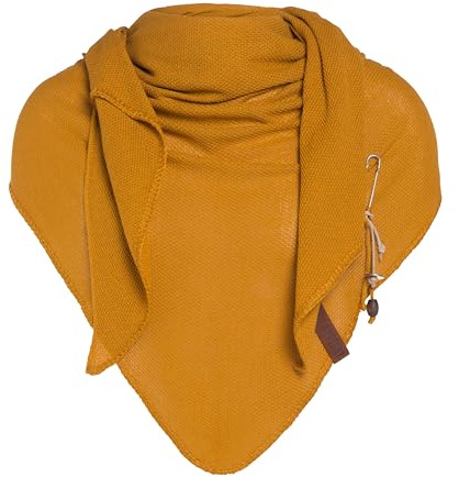 KNIT FACTORY - Lola Dreieckstuch - Fein Gestrickter Damen Schal - Tuch Schal - Für Frühling und Sommer - Baumwollmix - Ocker - 190x85 cm