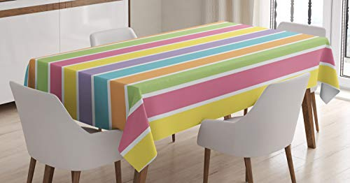 ABAKUHAUS Bunt Tischdecke, Pastell Sommer Funky, Inn und Outdoor Bereich geeignet Waschbar Druck Klare Farben Kein Verblassen, 140 x 170 cm, Gelb Grün Lila