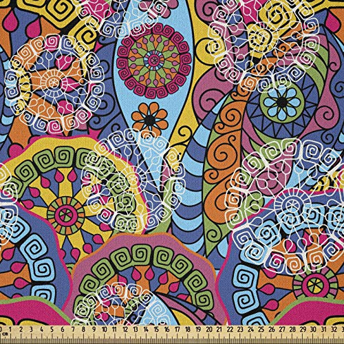 ABAKUHAUS Mandala Stoff als Meterware, abstrakte Motive, Microfaser Multi Zweck Dekostoff für Kunsthandwerke, 3M (230x300cm),Blau Gelb Grün
